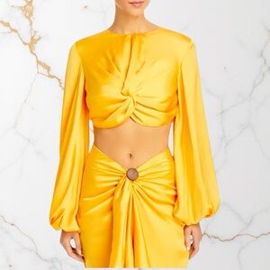 Andrea Iyamah Behati Twist Front Satin Crop Top Sunset Gold NWT L